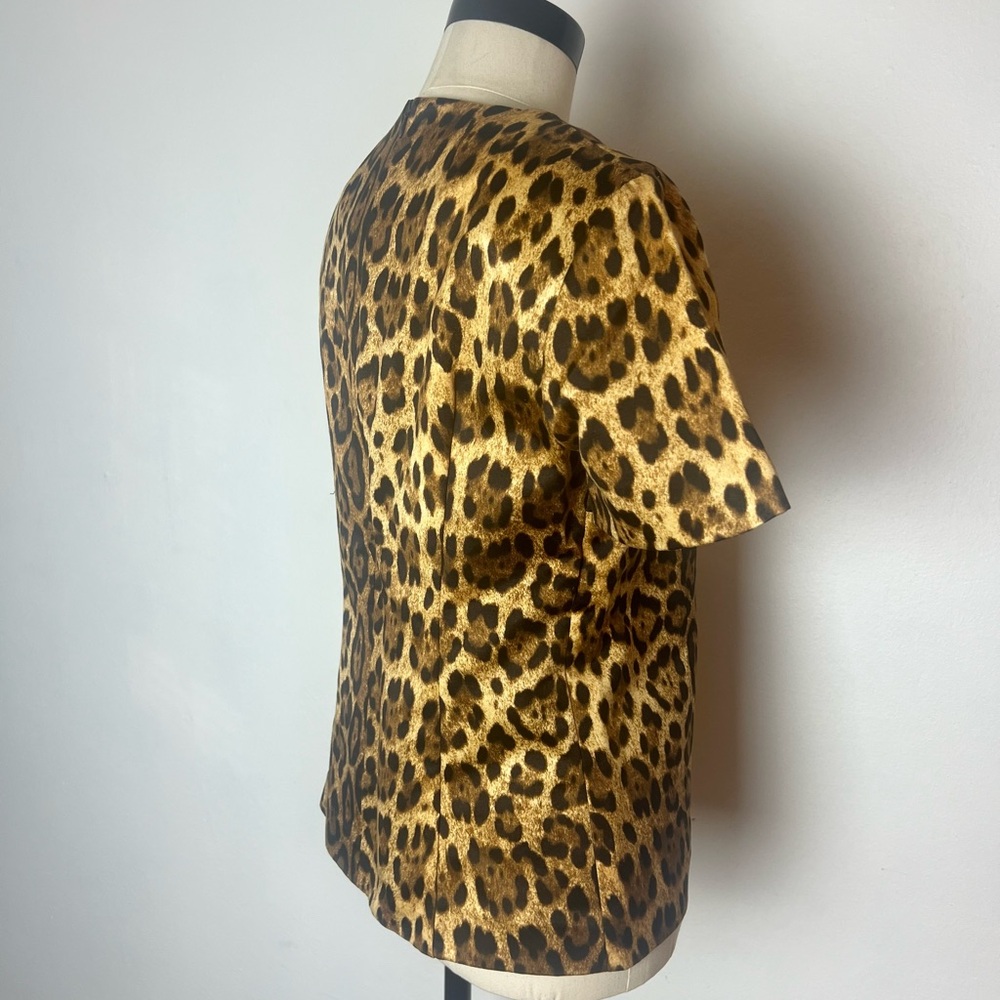 MICHAEL KORS Made In Italy Rayon Leopard Print Short Sleeve Blouse Top Size 10 - Picture 8 of 11